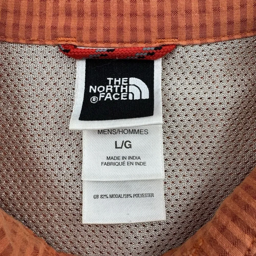 North Face Button Up Shirt Mens L Orange Hiking Outdoor Vent Short Sleeve
